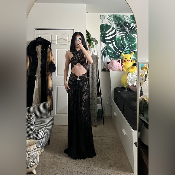 Bronx & Banco NAIA Black Lace Sheer Gown S NWOT